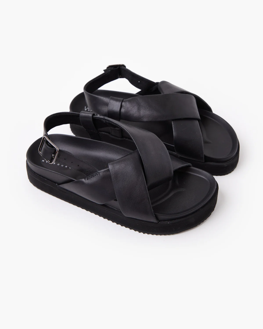 Walnut Mya Leather Sandal - Black