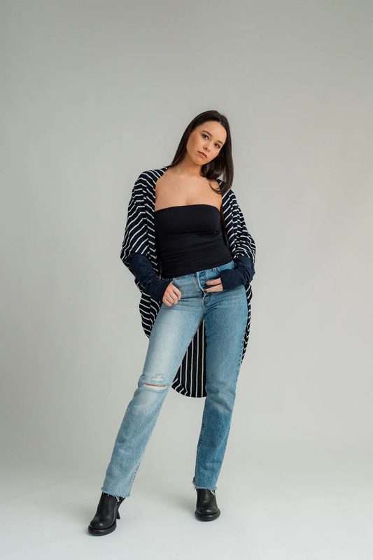 NES Merino Contrast Voltage Cardi - Stripe/Ink