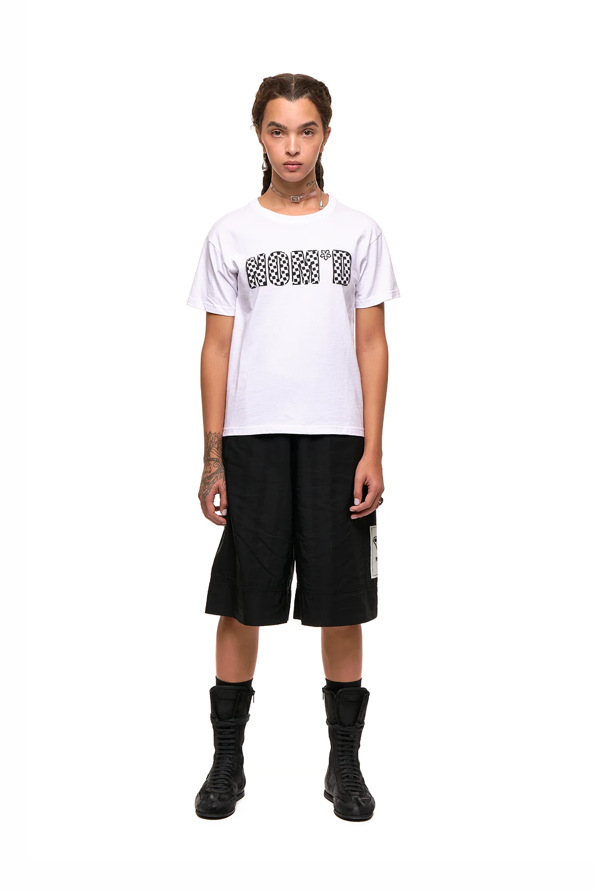 NOM*d Checkerboard Tee - White with Black Stencil