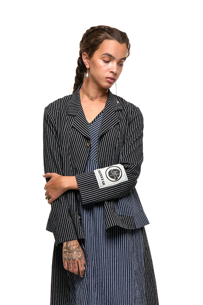 NOM*d Swing Jacket - Black n Blue Stripe