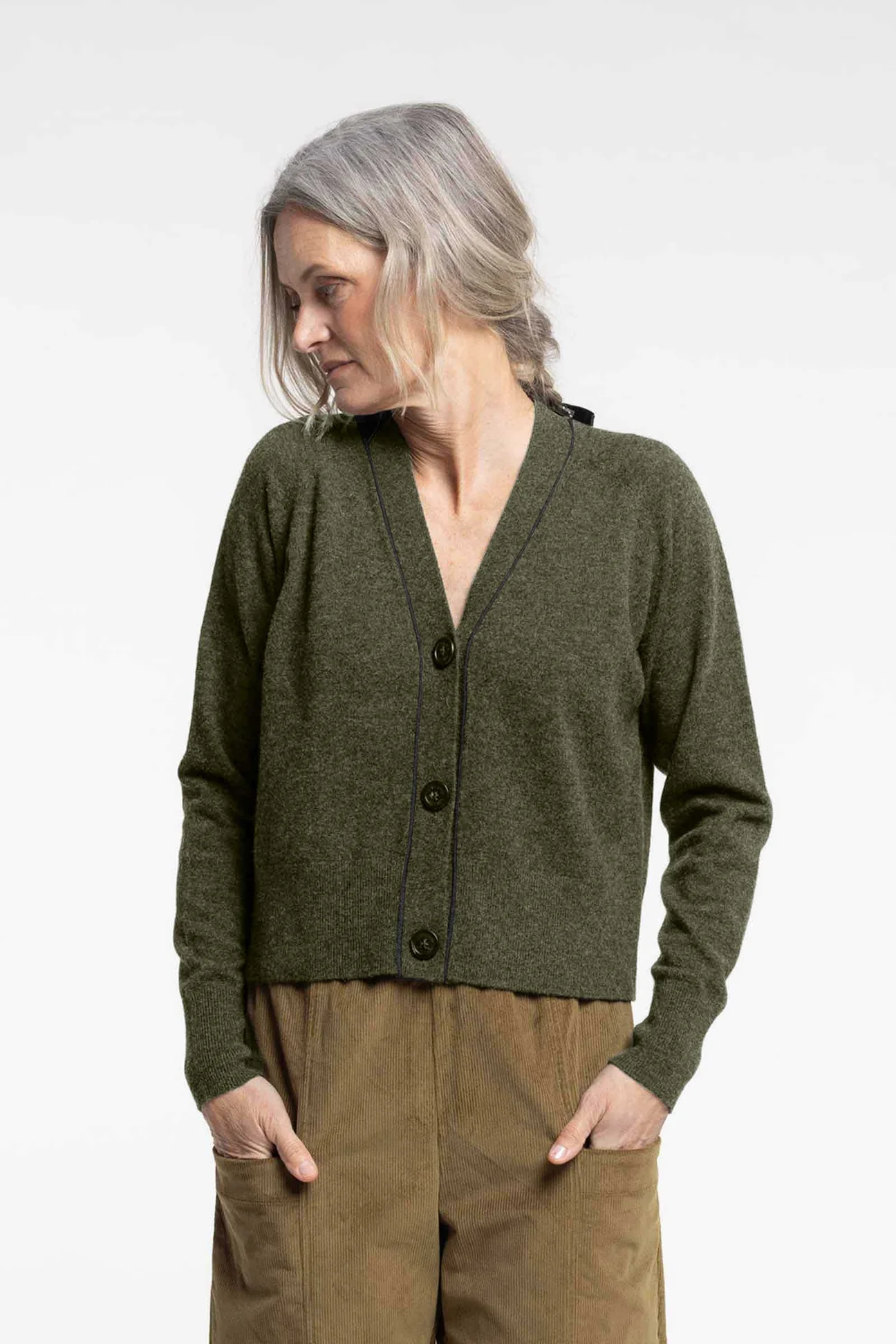 New Lands Twizel Cardigan - Caper/Coal