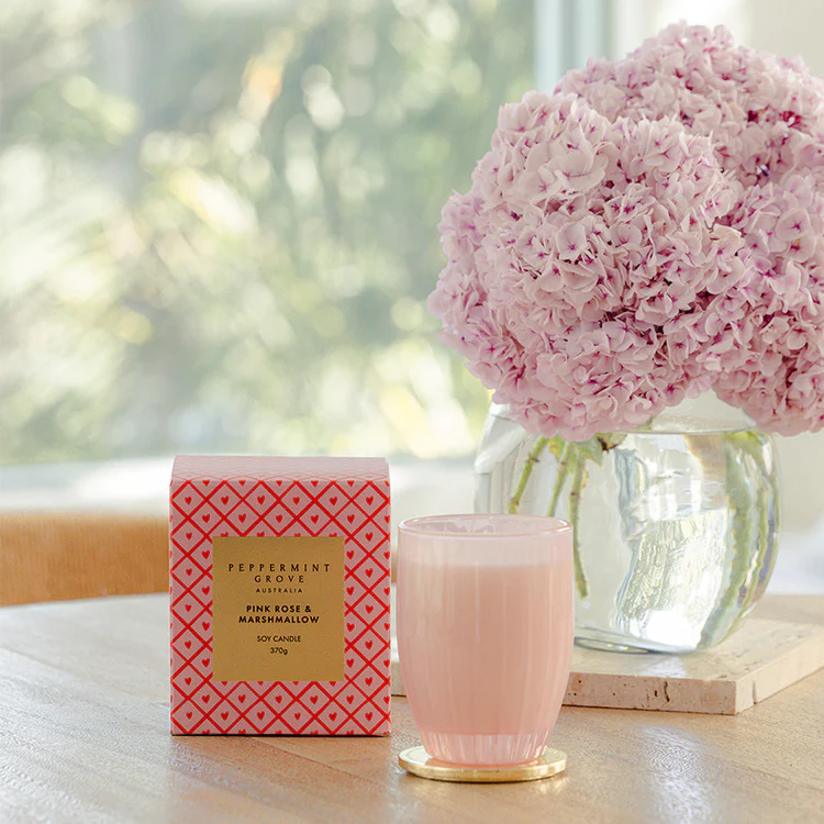 Peppermint Grove Large Candle 370g - Pink Rose & Marshmallow