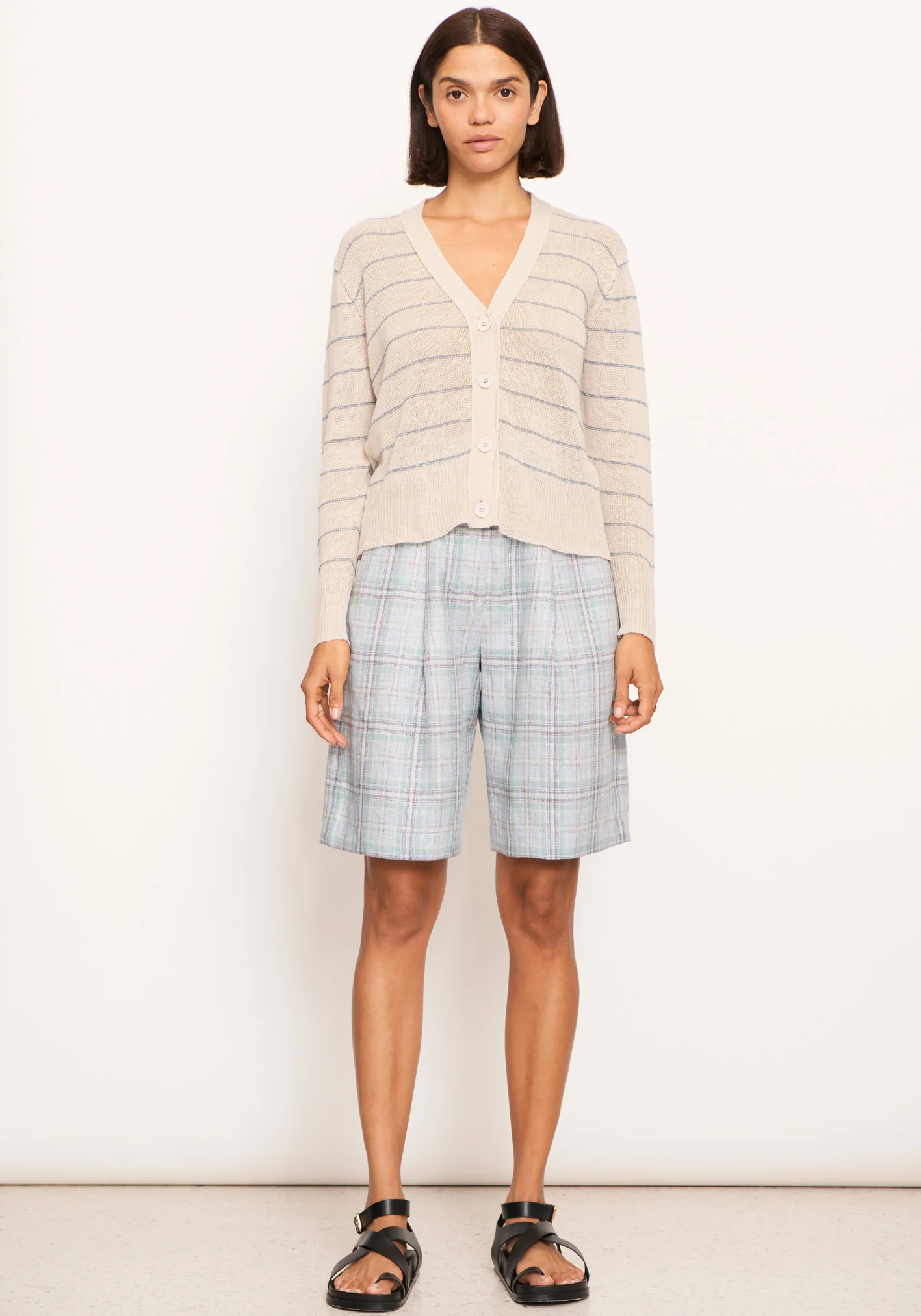 POL Aina Knit Cardigan - Pebble/Teal