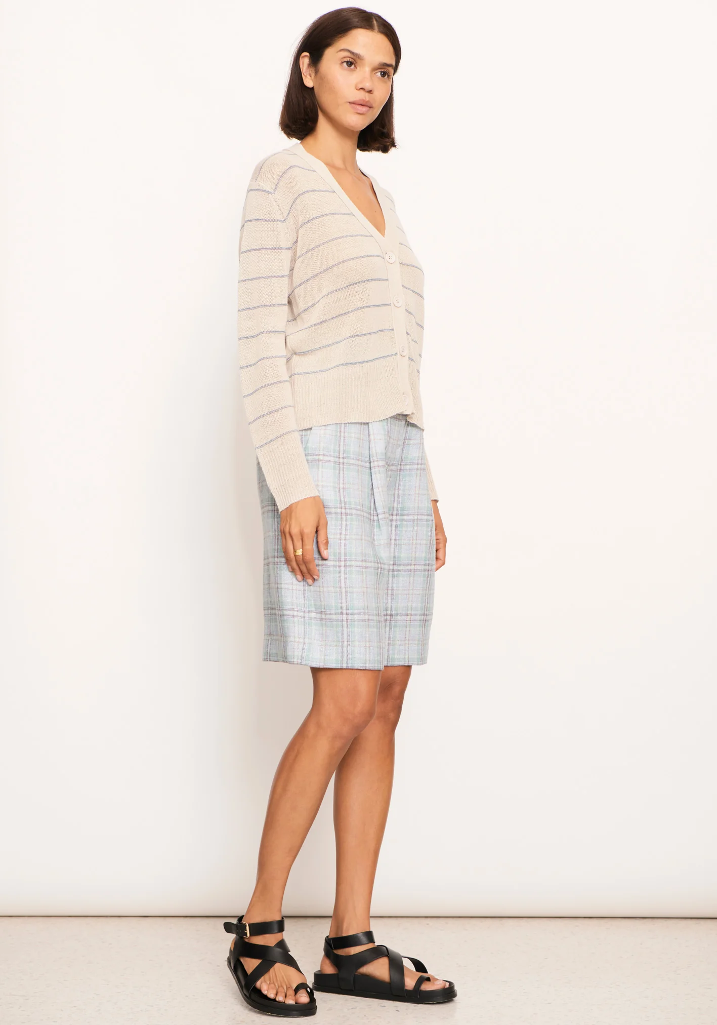 POL Aina Knit Cardigan - Pebble/Teal