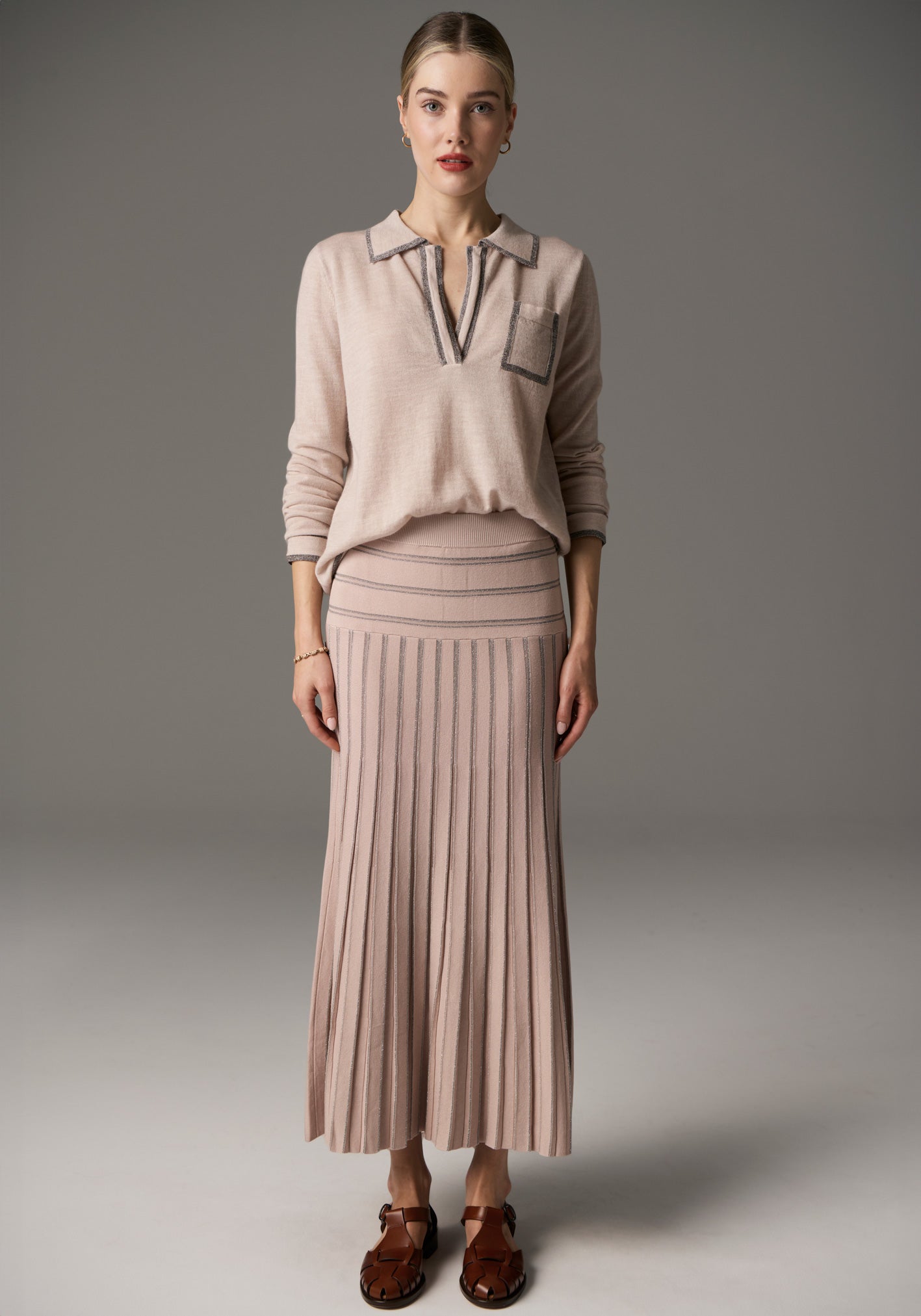 POL Gizelle Pleat Skirt Lurex - Blush/Silver