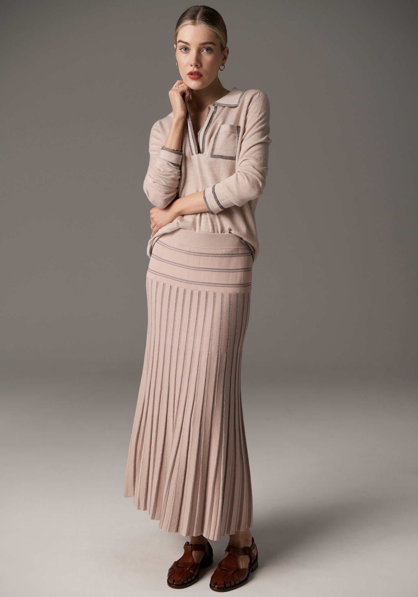 POL Gizelle Pleat Skirt Lurex - Blush/Silver