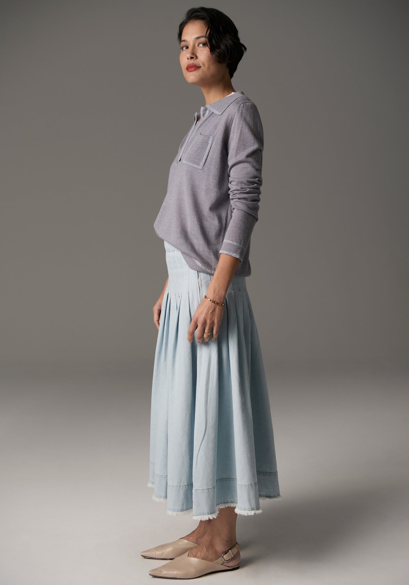 POL Bennet Polo Knit Lurex - Silver