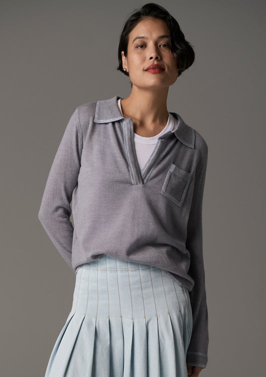 POL Bennet Polo Knit Lurex - Silver