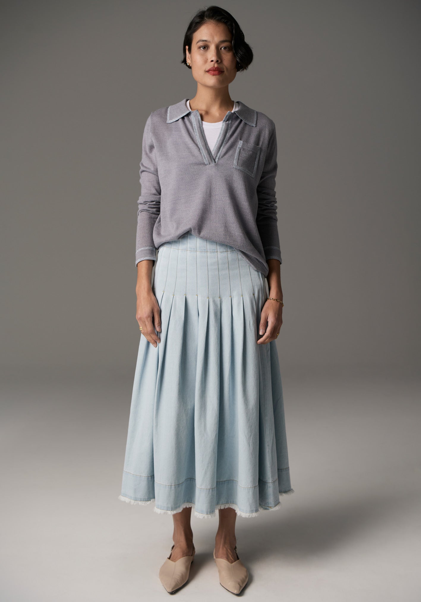 POL Bennet Polo Knit Lurex - Silver