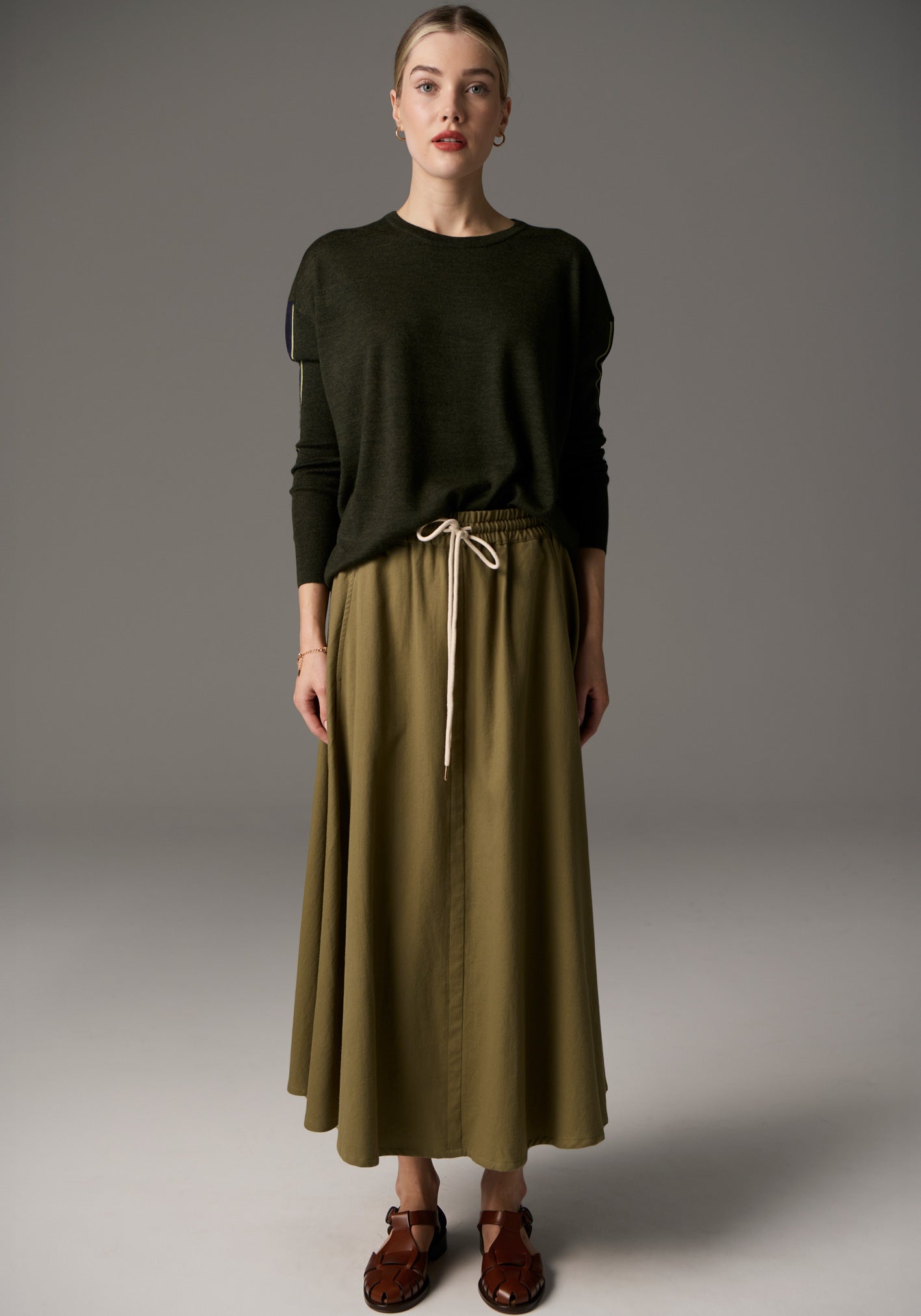 POL Bennet Drape Back Knit - Khaki/Ink/Green