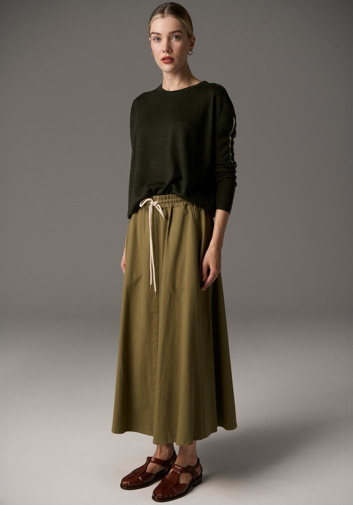 POL Bennet Drape Back Knit - Khaki/Ink/Green