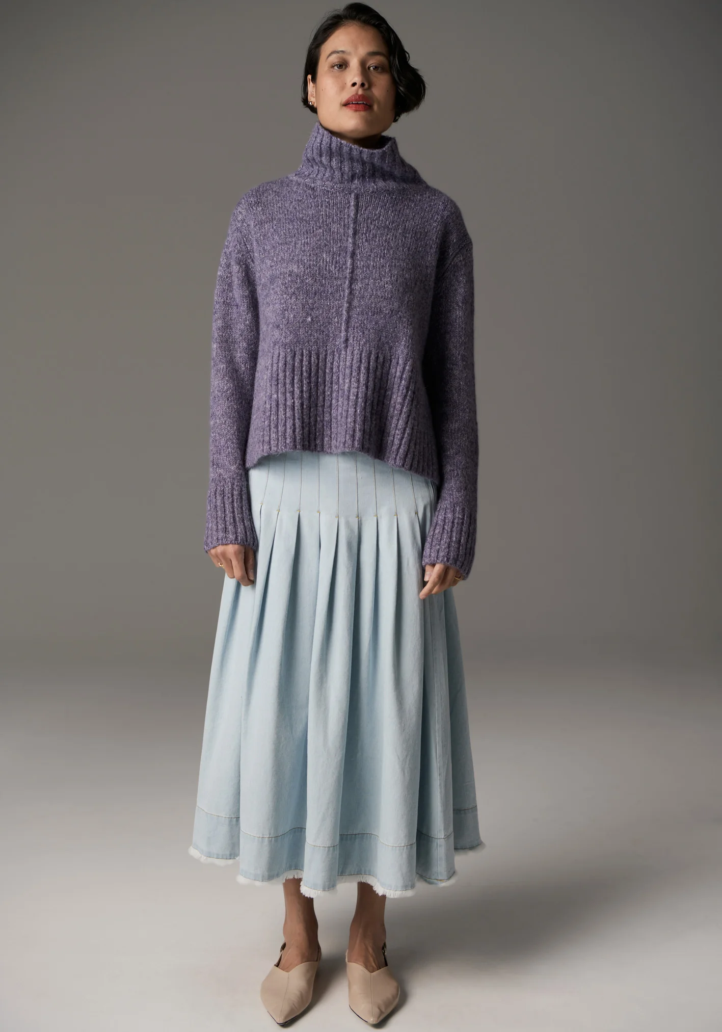 POL Grove High Neck Knit - Denim