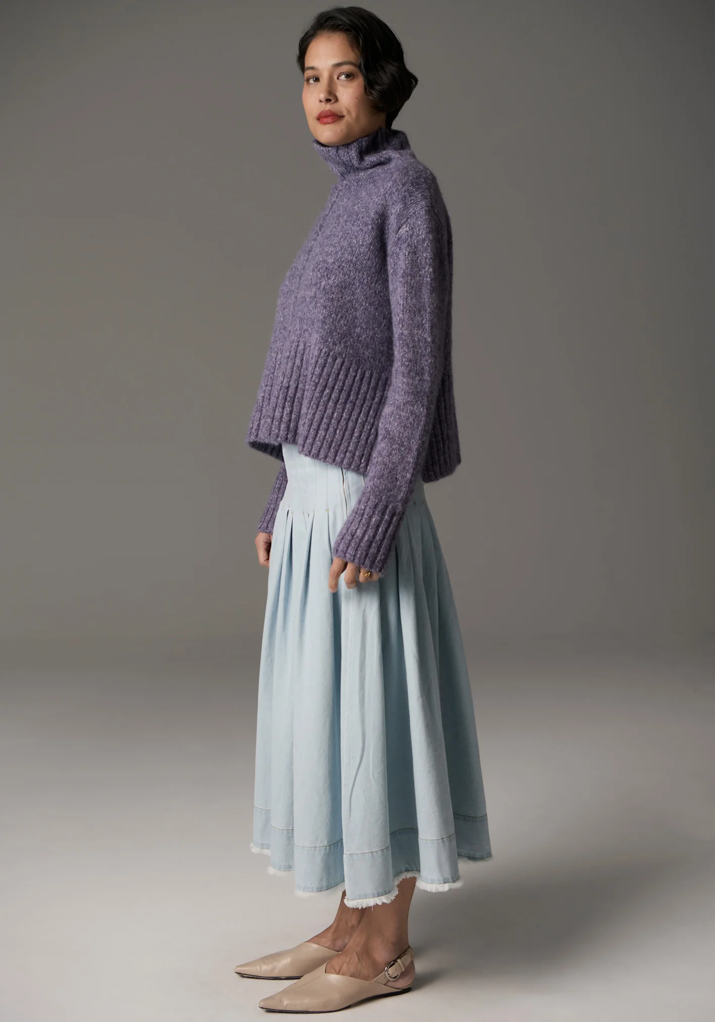 POL Grove High Neck Knit - Denim