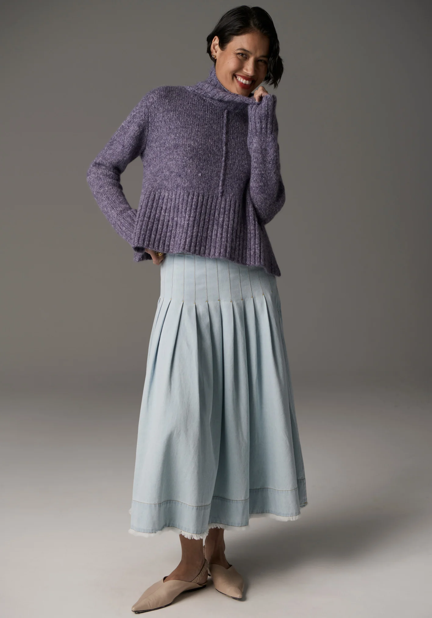 POL Grove High Neck Knit - Denim