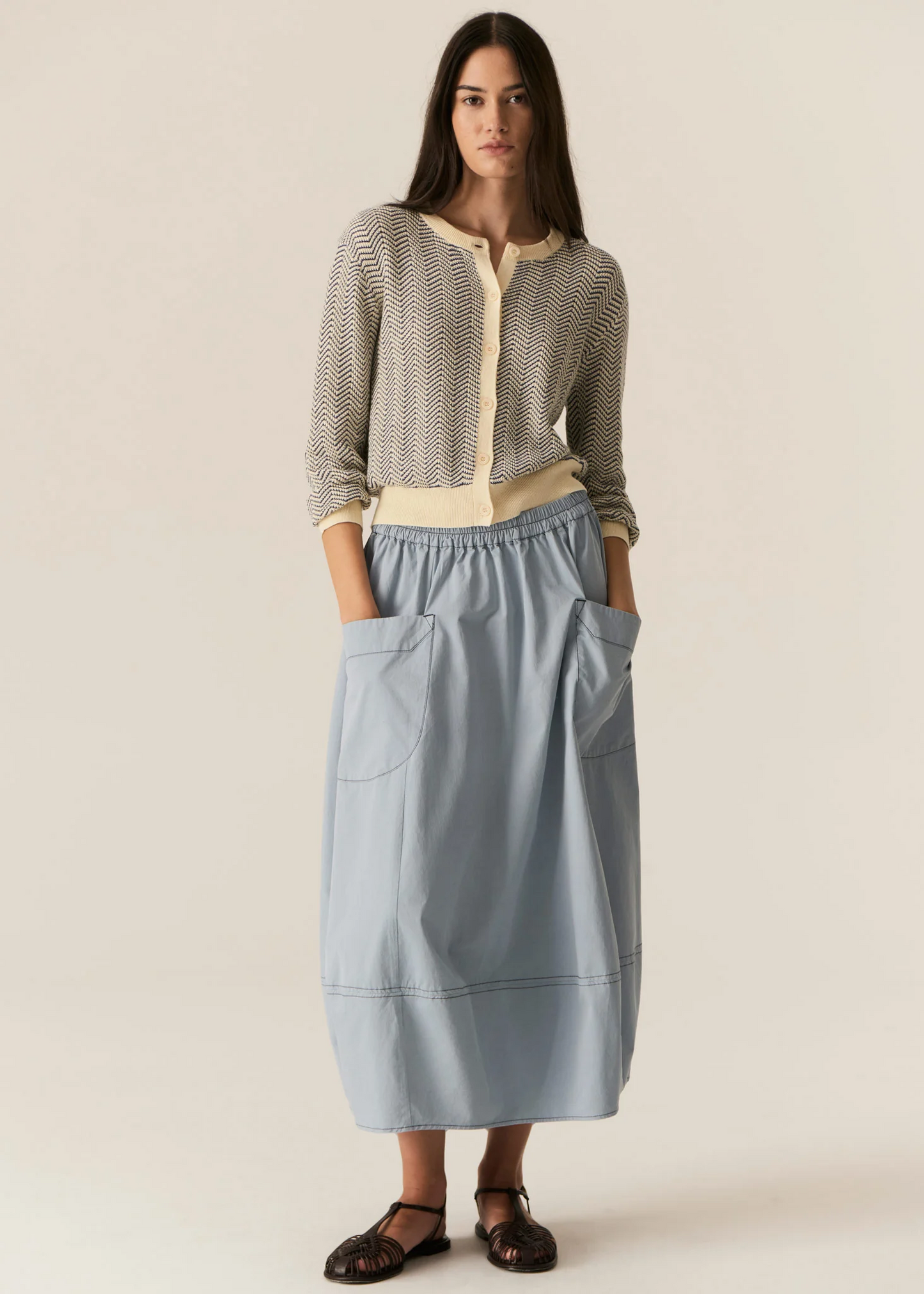 POL Jules Cardigan - Blue/Ivory