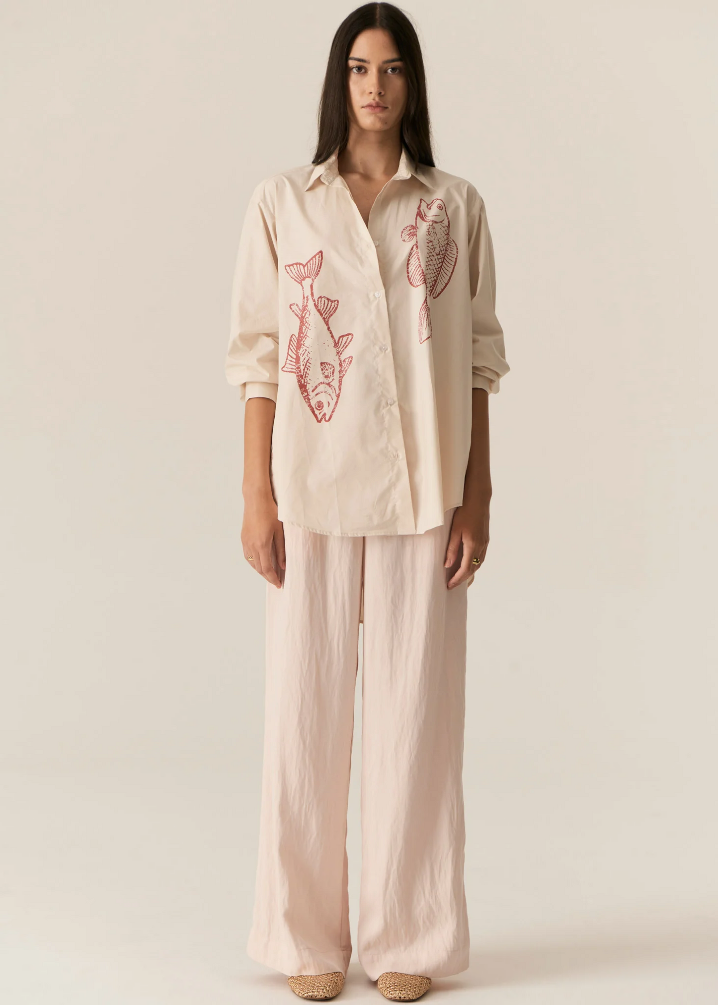 POL Cassis Fish Shirt - Natural/Berry