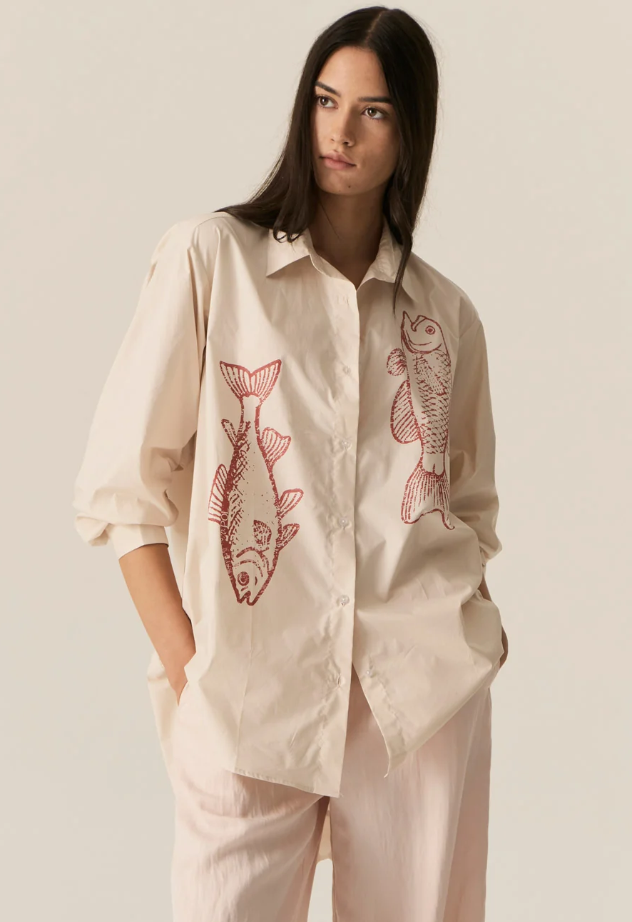 POL Cassis Fish Shirt - Natural/Berry