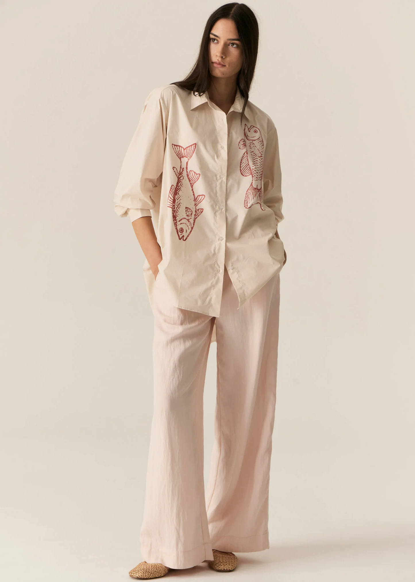 POL Cassis Fish Shirt - Natural/Berry