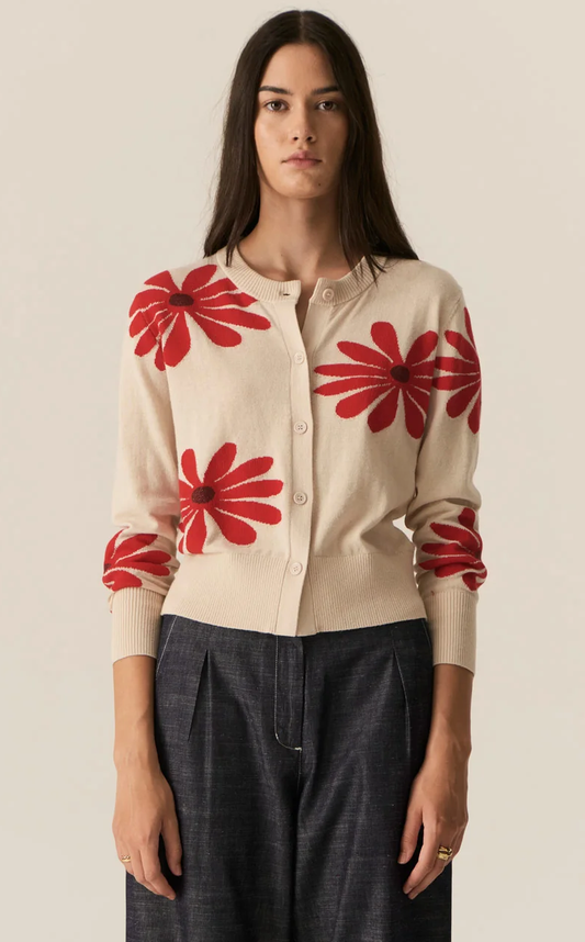 POL Lask Daisy Cardigan - Ecru/Red