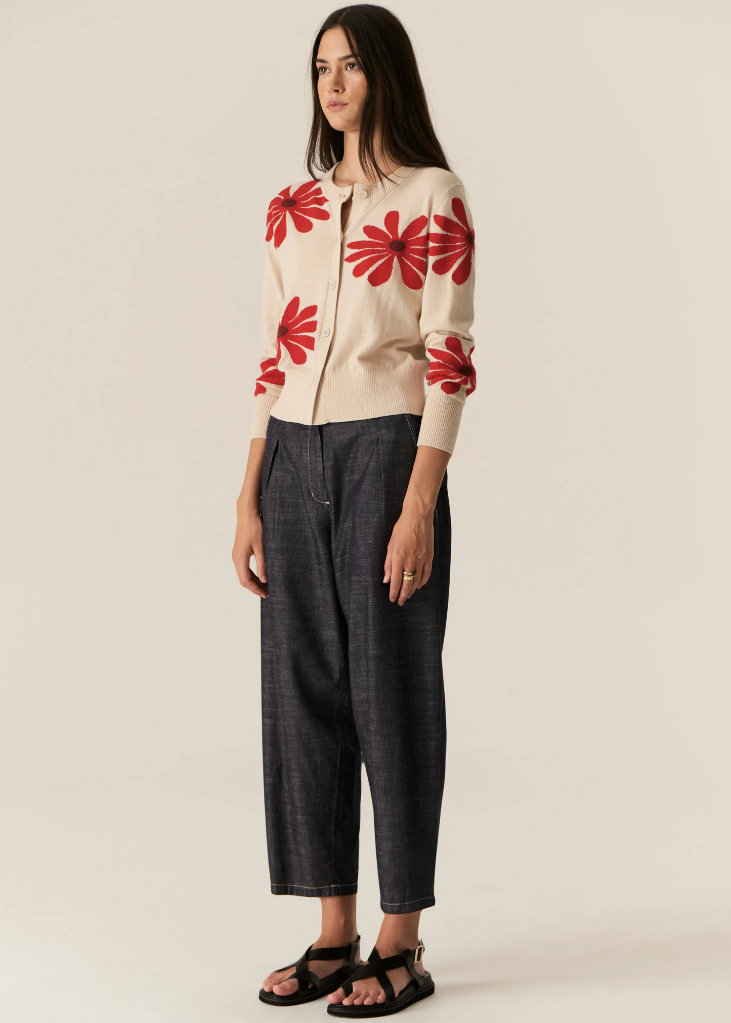 POL Lask Daisy Cardigan - Ecru/Red