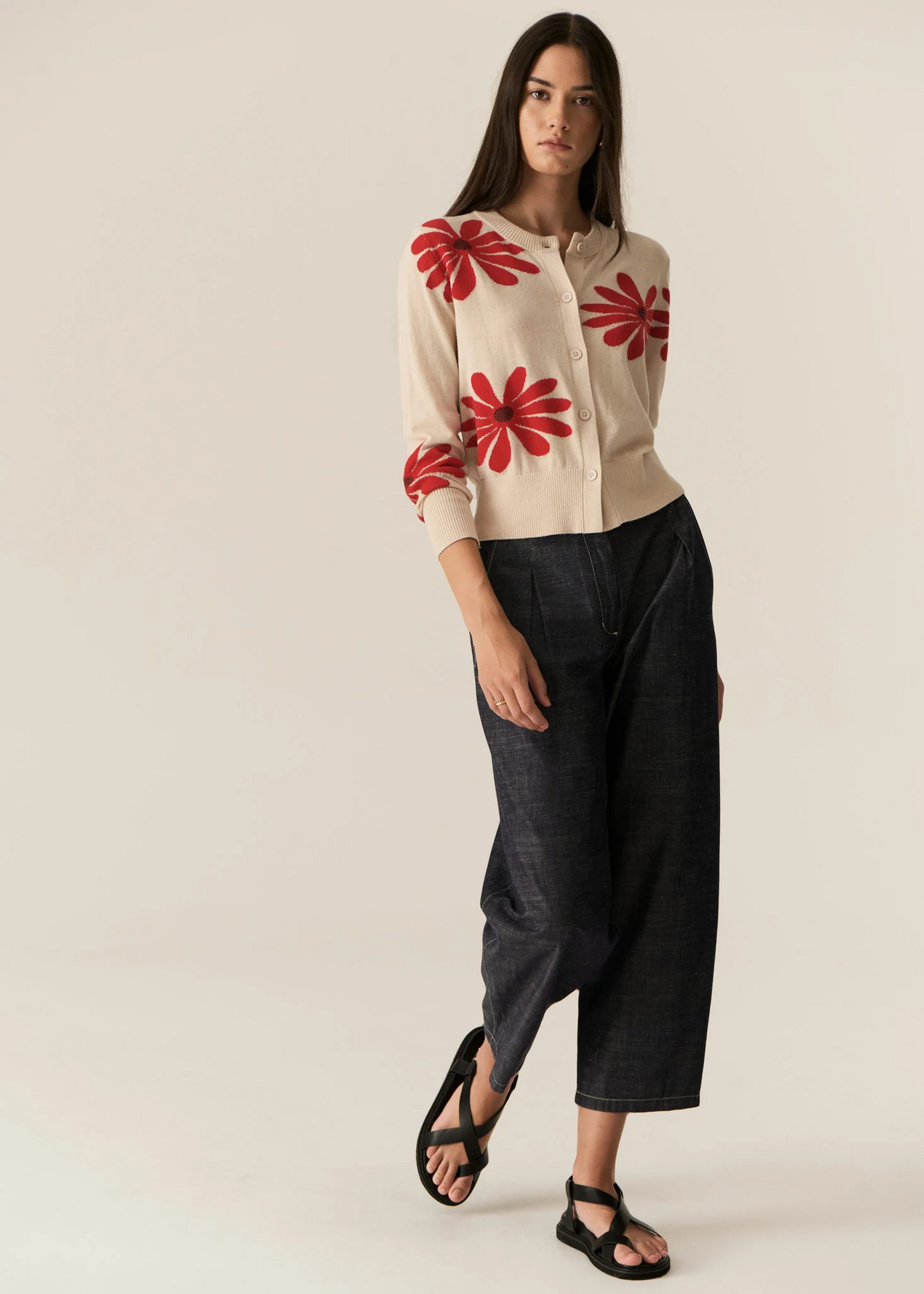 POL Lask Daisy Cardigan - Ecru/Red