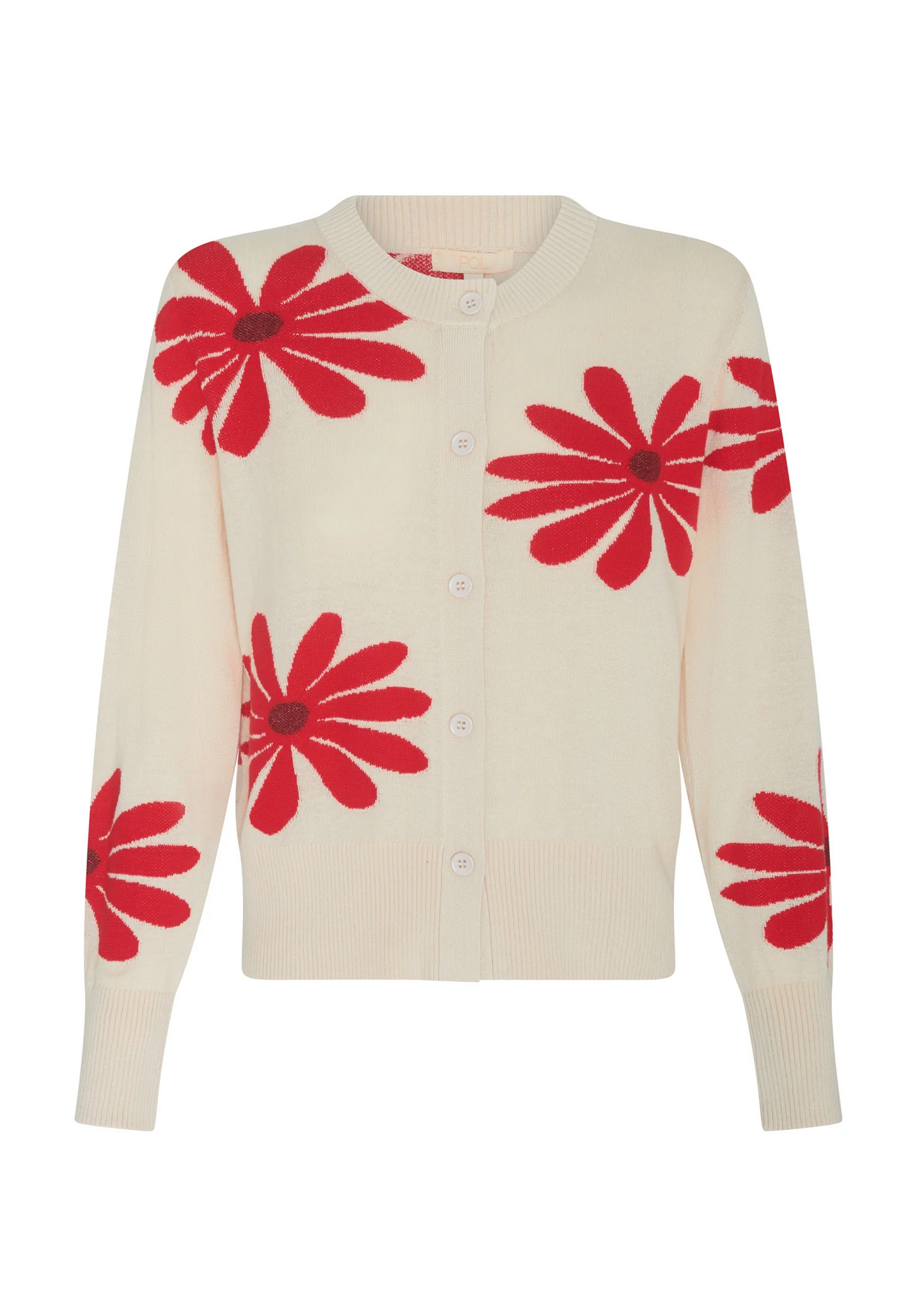POL Lask Daisy Cardigan - Ecru/Red