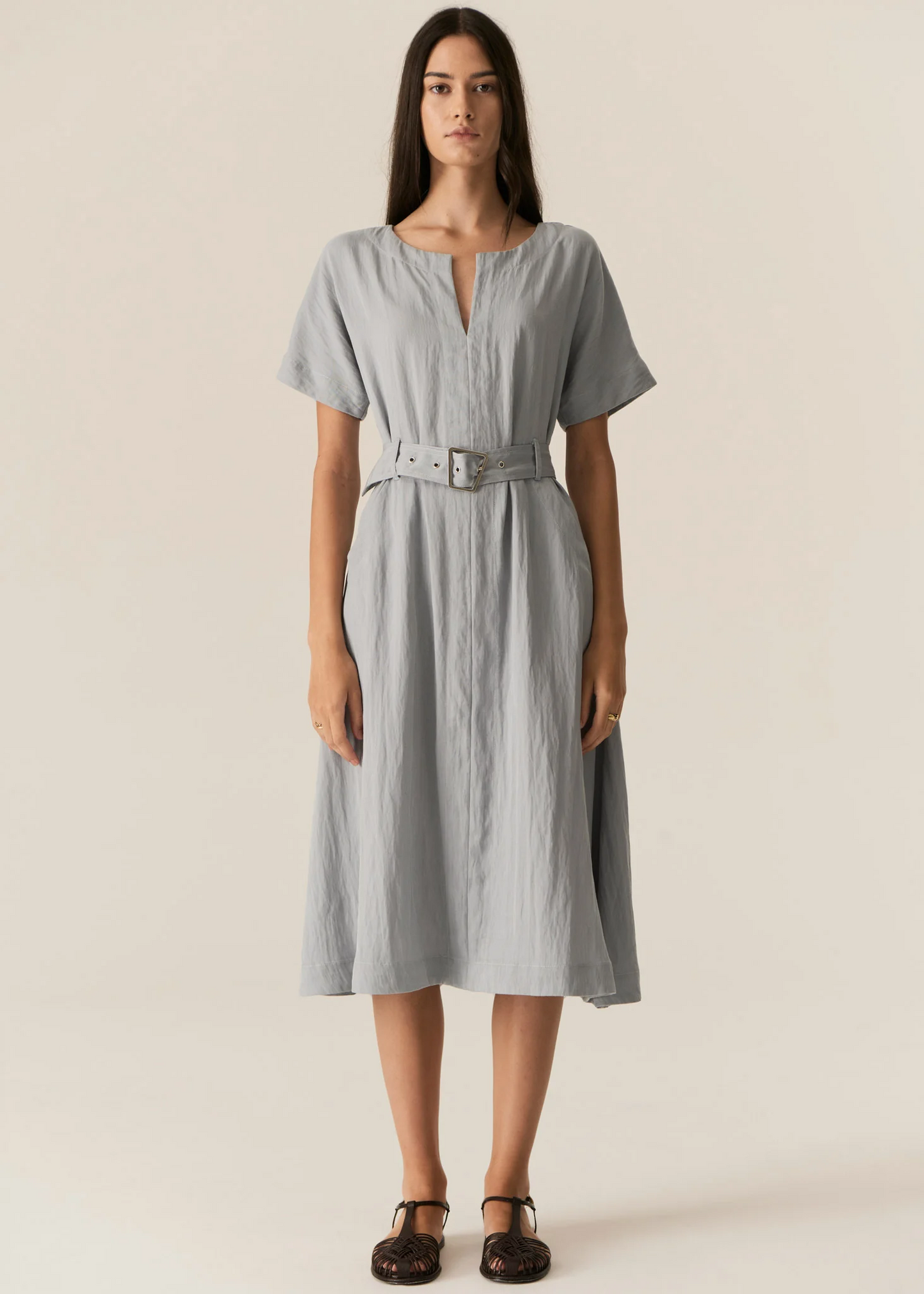 POL Faire Belted Dress - Sky