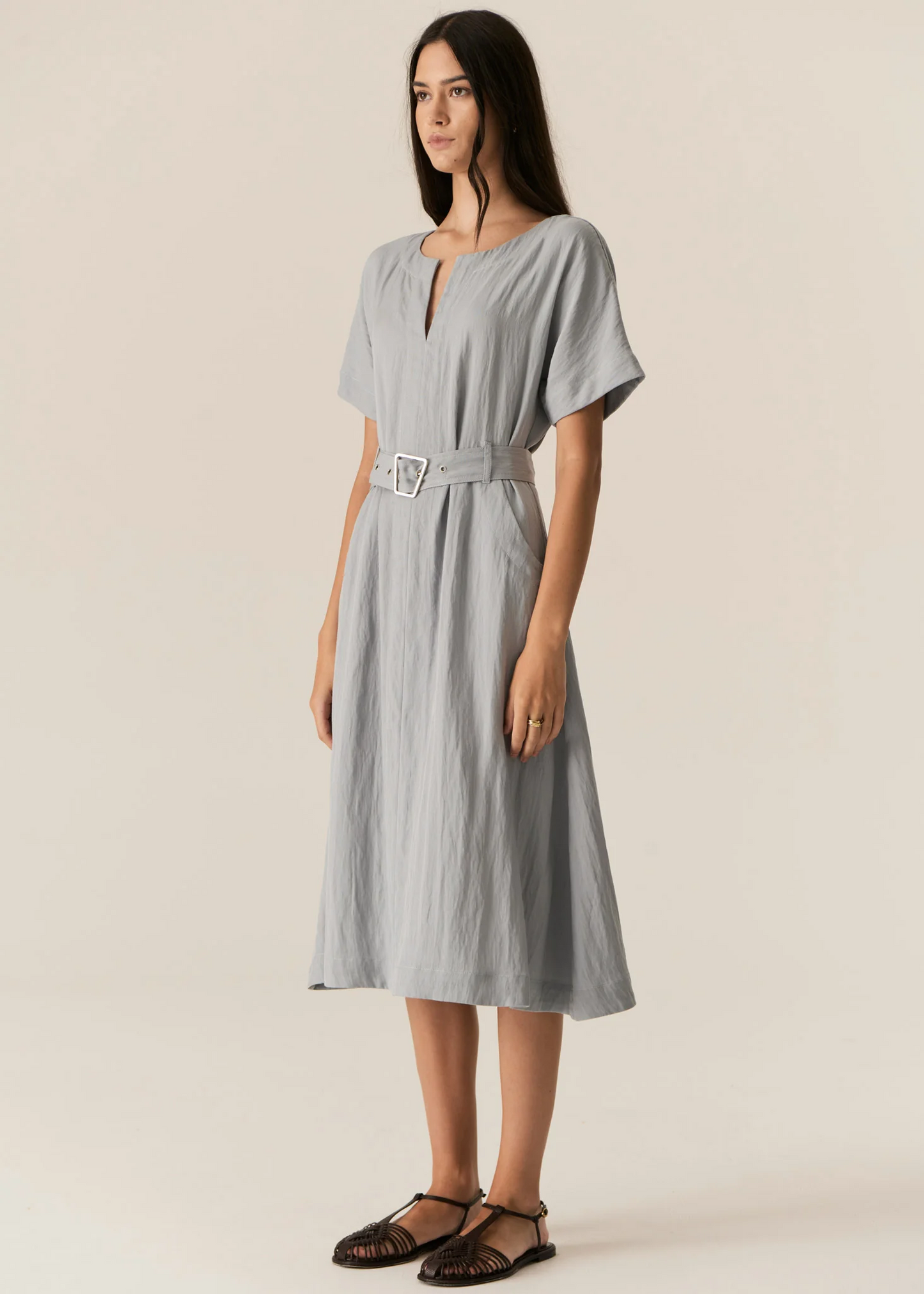 POL Faire Belted Dress - Sky