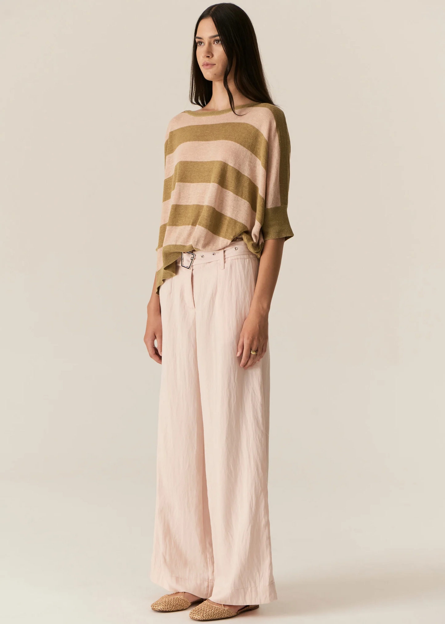 POL Milton Stripe Knit - Khaki/Pink