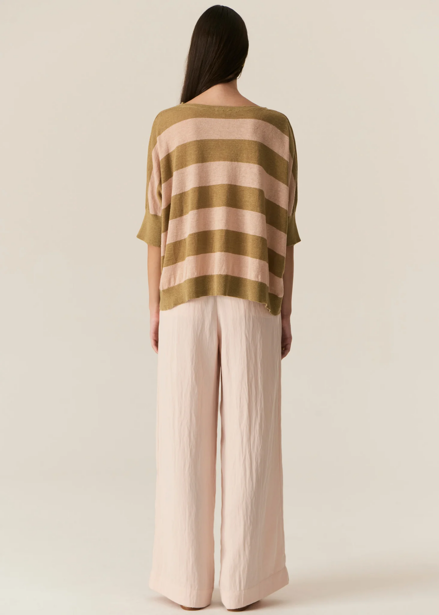 POL Milton Stripe Knit - Khaki/Pink
