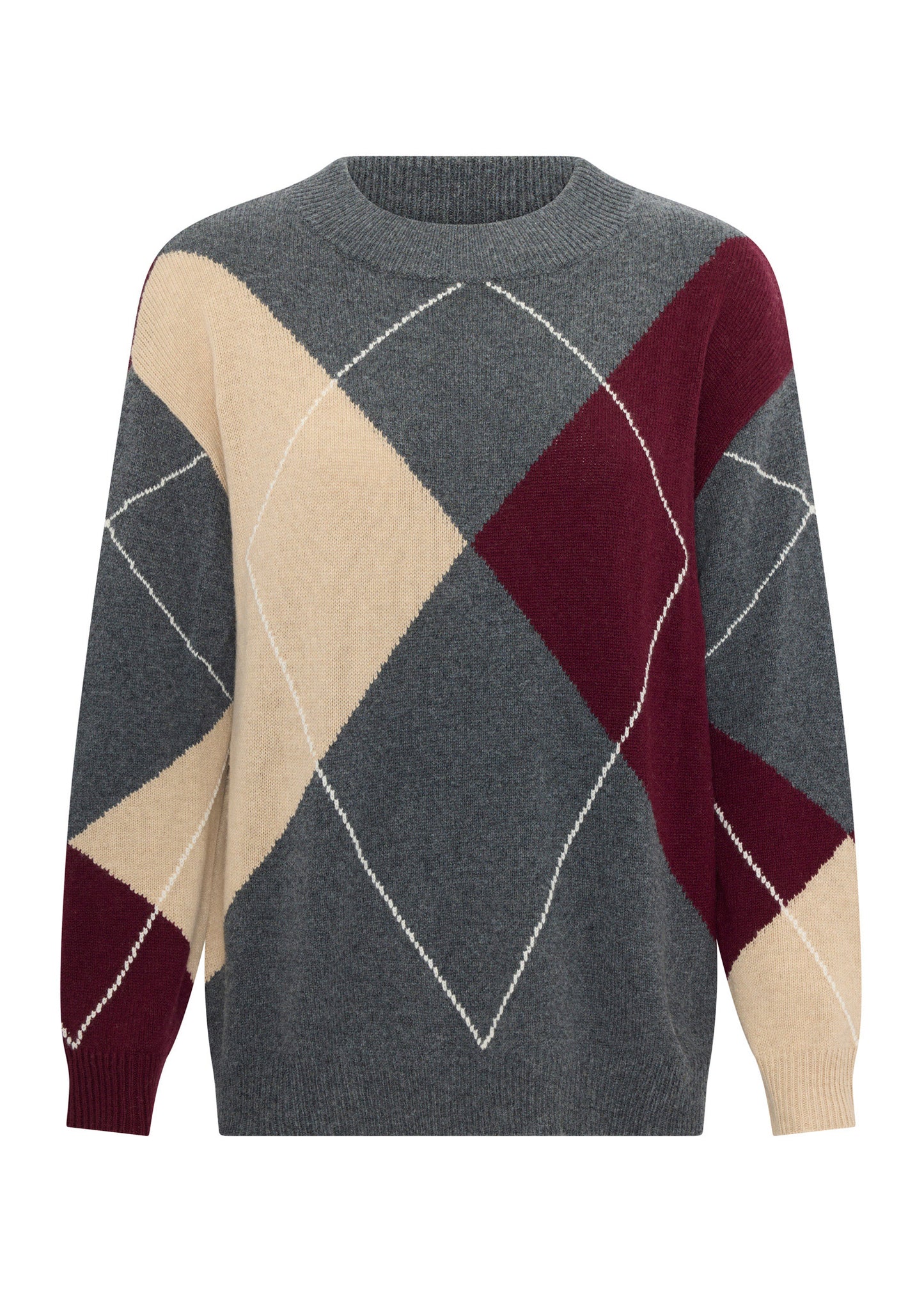 POL Loren Argyle Knit - Char/Merlot/Pebble