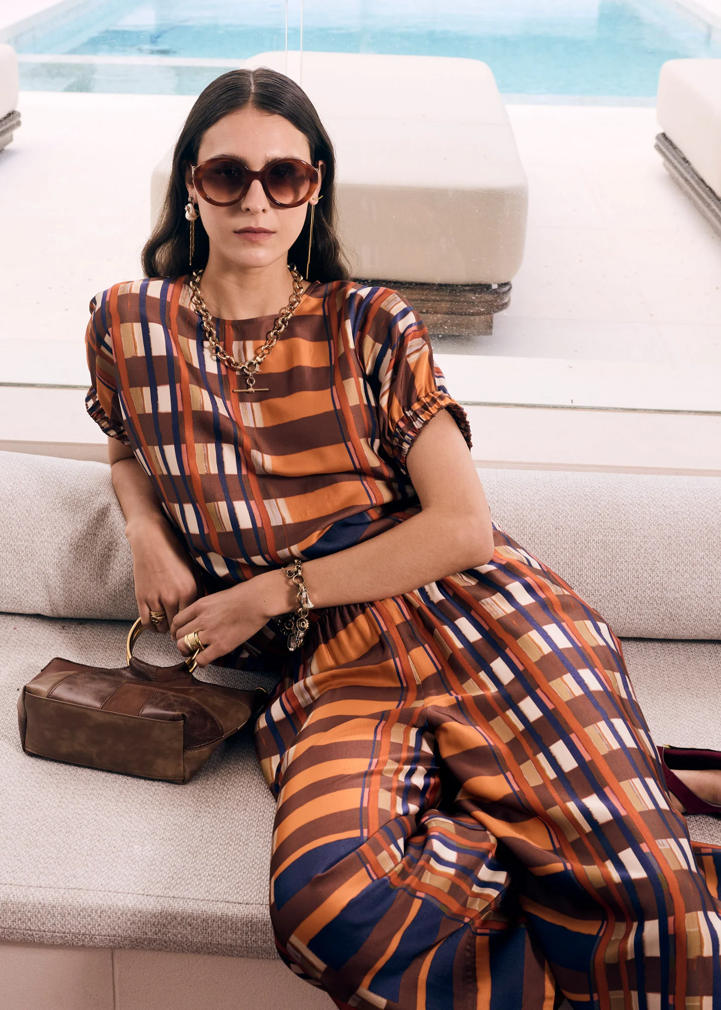 POL Lattice Pant - Amber Check