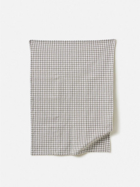 Citta Gingham Washed Cotton Tea Towel - Grey
