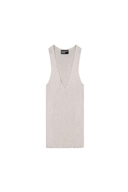 Standard Issue Merino Rib V Neck Tank - Alabaster