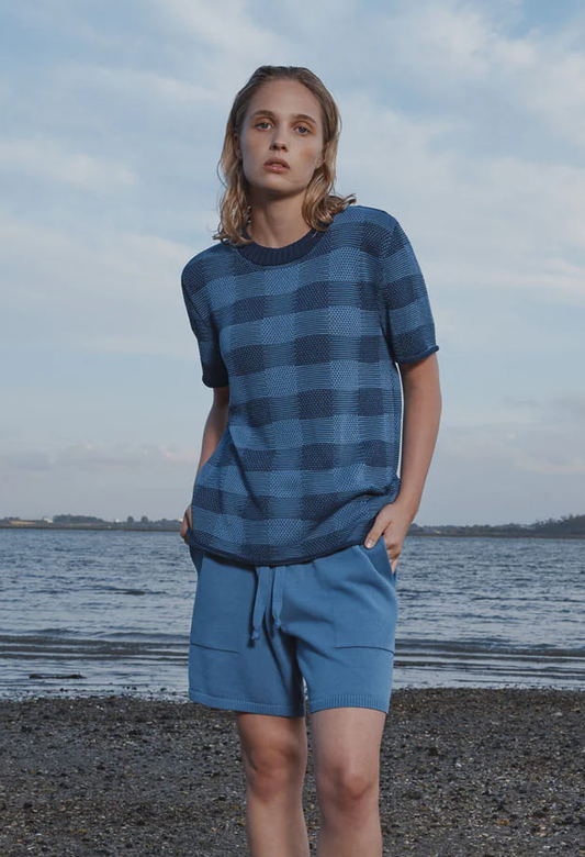 Standard Issue Cotton Universal Plaid T-Shirt - Pacific/Woad