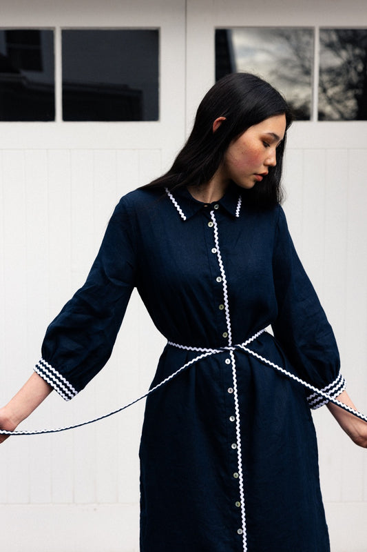 Neris Ric Rac Shirt Dress - Indigo