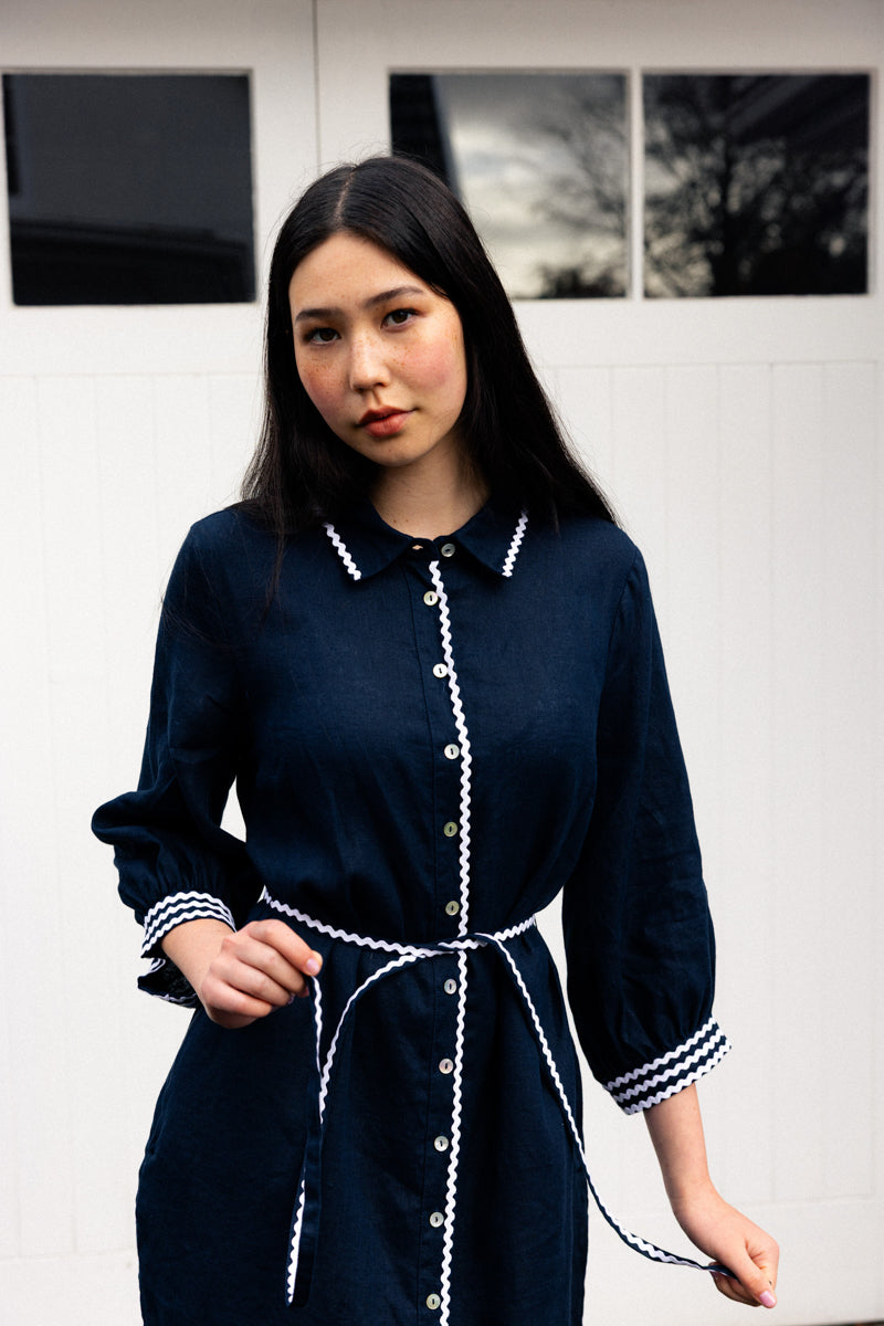 Neris Ric Rac Shirt Dress - Indigo