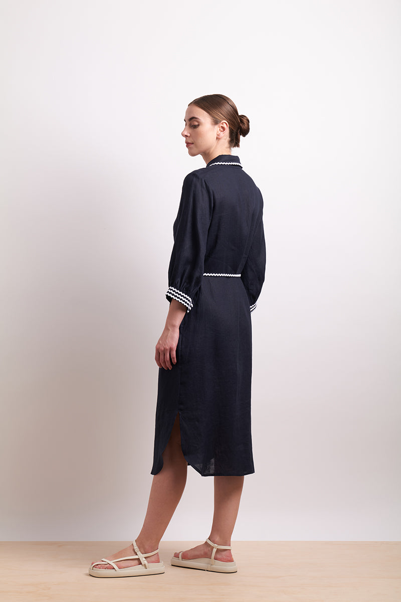 Neris Ric Rac Shirt Dress - Indigo