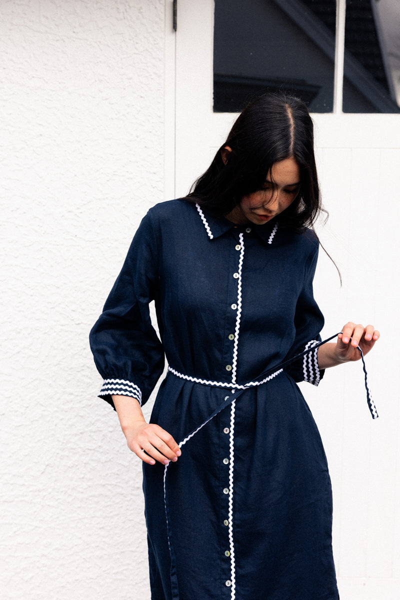 Neris Ric Rac Shirt Dress - Indigo