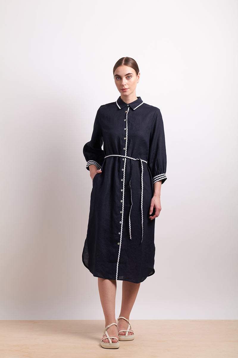 Neris Ric Rac Shirt Dress - Indigo