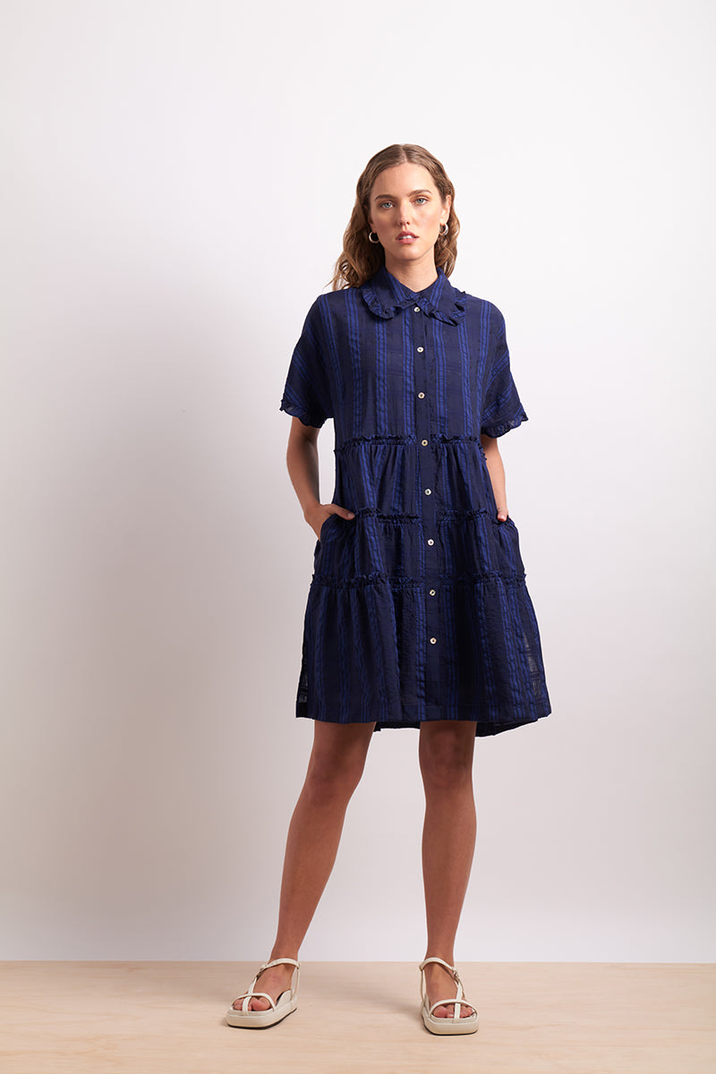 Neris The Ruffles Shirt Dress - Lapis