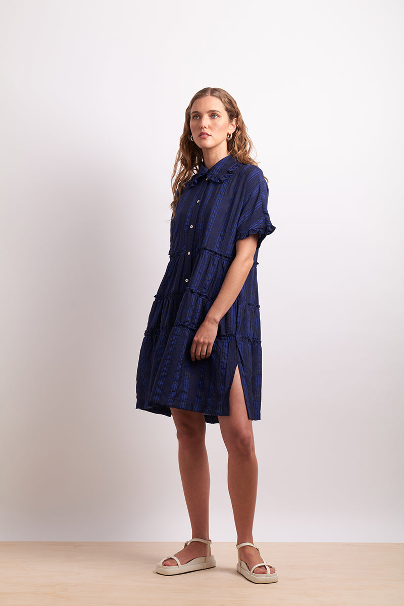 Neris The Ruffles Shirt Dress - Lapis