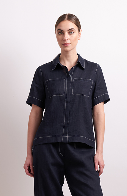 Neris In Contrast Shirt - Indigo
