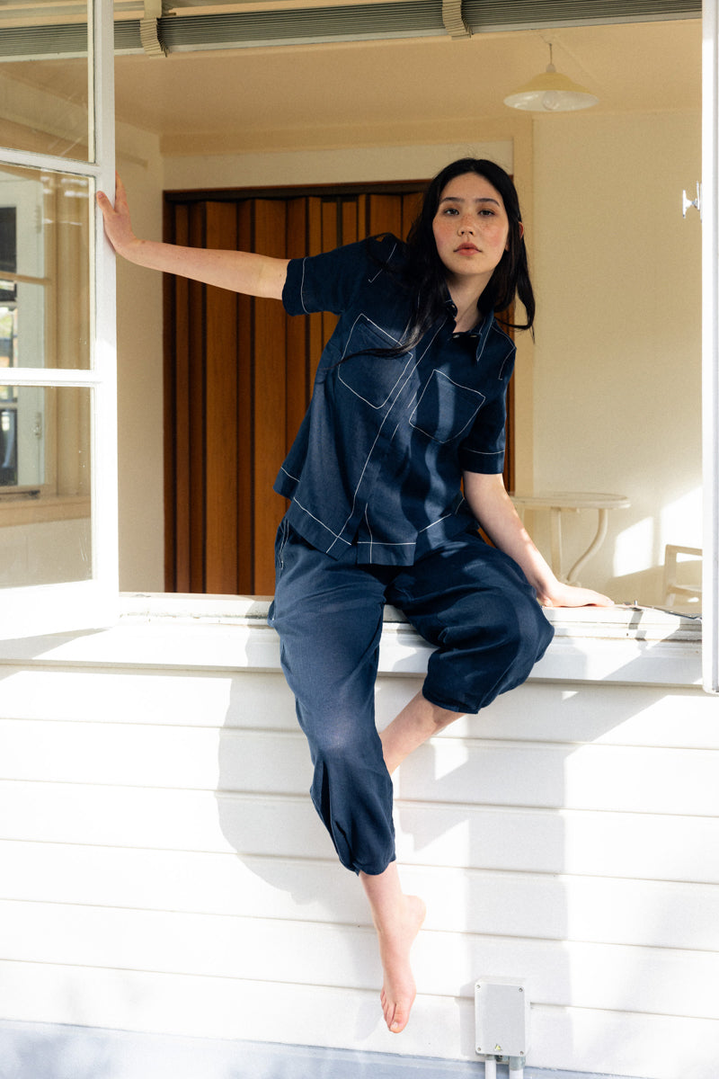 Neris In Contrast Pant - Indigo