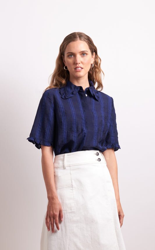 Neris The Ruffles Shirt - Lapis