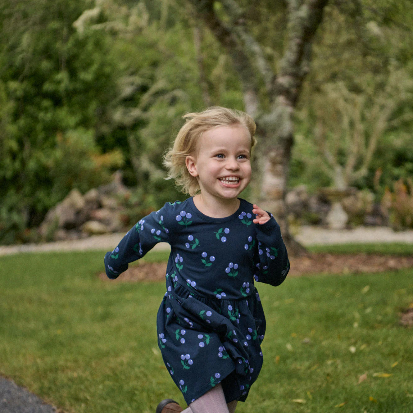 Nature Baby Long Sleeve Twirl Dress - Winter Berry Navy Print