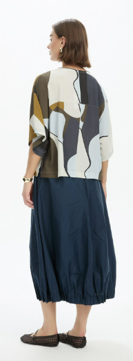 Tirelli Wide Sleeve Print Top - Abstract Navy Multi