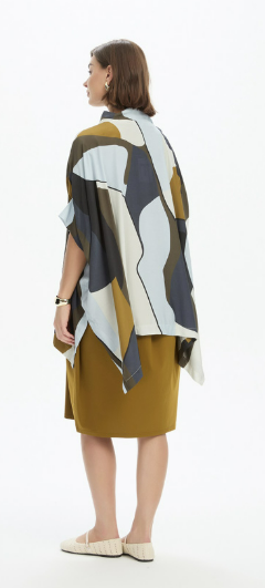 Tirelli Statement Neck Print Tunic - Abstract Navy Multi