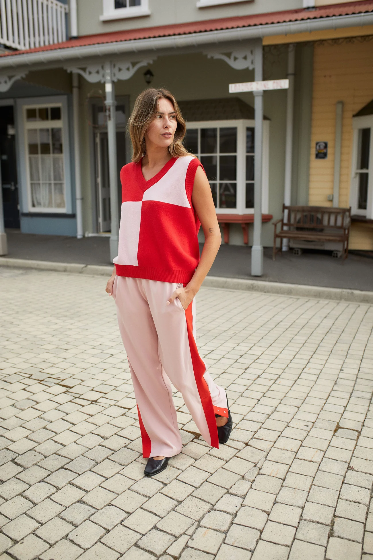 Thing Thing Divide Check Vest - Pinky Tomato