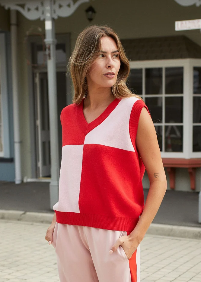 Thing Thing Divide Check Vest - Pinky Tomato